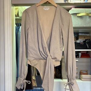 Lovers + Friends Shimmer Taupe Wrap Bodysuit